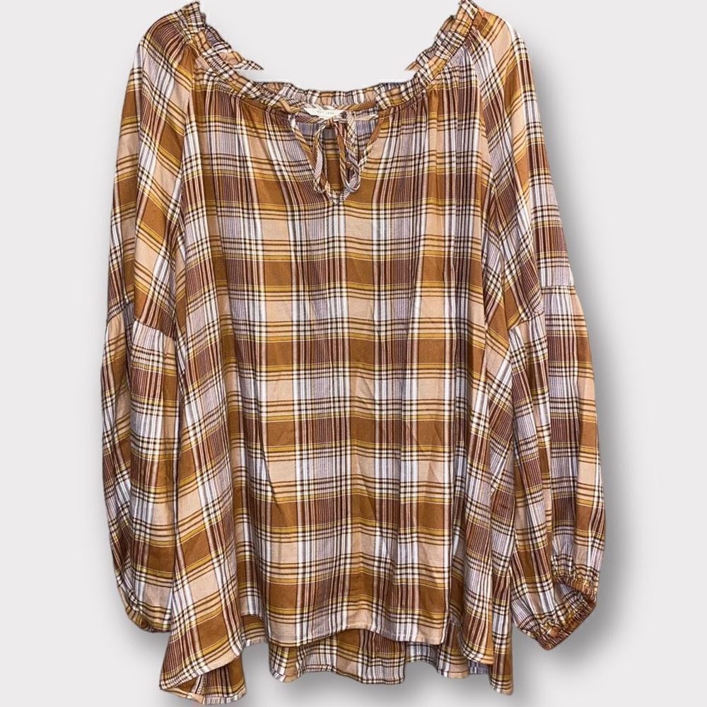Neutral Tartan Plaid Blouse by C’est 1946
